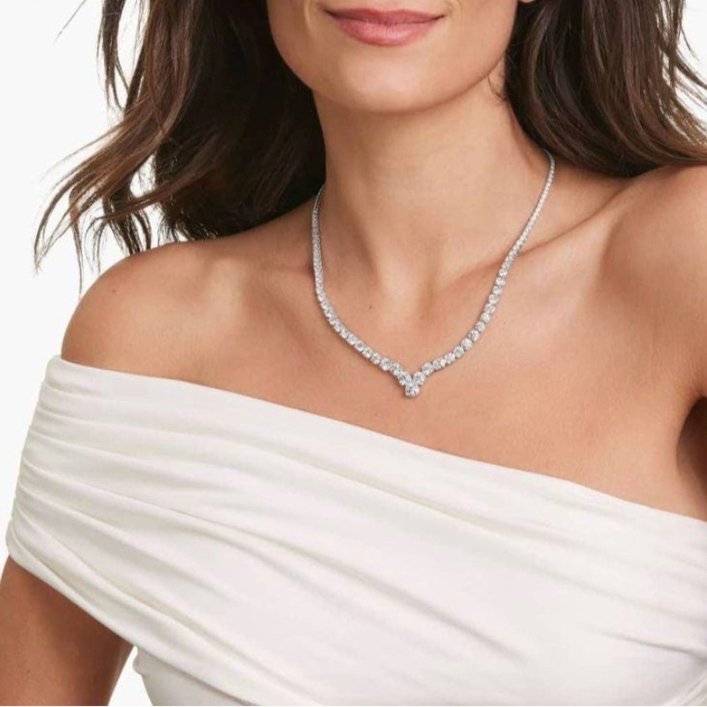 14K WHITE GOLD PLATED-7CT SIMULATED DIAMOND TENNIS NECKLACE- UNWORN!